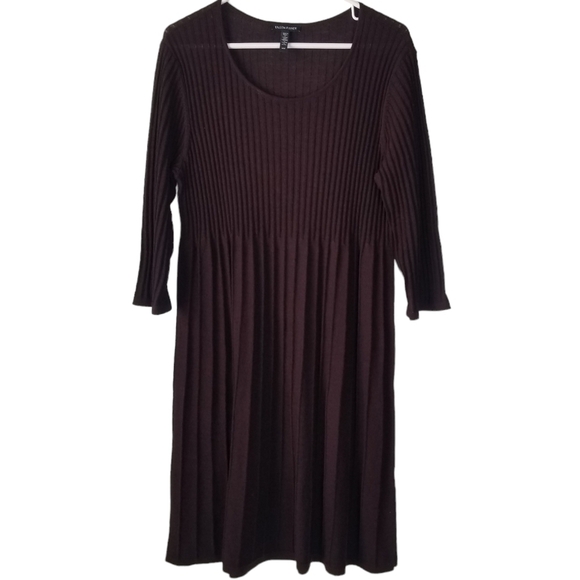Eileen Fisher Ribbed Pleated 100% Merino Wool Sweater Dress M Brown/Burgundy - Picture 1 of 12